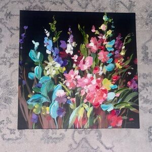 Black Floral Canvas Painting Picture Wall Art 16 in x 16 in. NWOT.